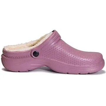 Mens Womens Winter Lined Clogs Waterproof House Slippers Warm Fur Plush Garden Shoes Indoor Outdoor Mules Soft Purple
