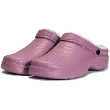 Mens Womens Winter Lined Clogs Waterproof House Slippers Warm Fur Plush Garden Shoes Indoor Outdoor Mules Soft Purple