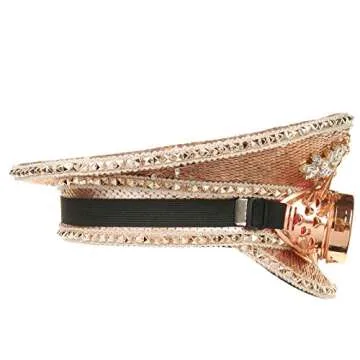 ILOVEMASKS Steampunk Style Paillette Sequins Rhinestone Festival Captain Hat with Kaleidoscope Goggle (Pink Gold)