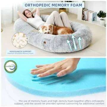 pettycare Human Dog Bed for Adult, Fluffy Faux Rabbit Fur Human Size Dog Bed Better Sleeping, Supportive with Orthopedic Memory Foam Mats,72"x42"x12", Grey