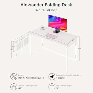 alawooder Folding Desk 30 Inch - Small Foldable Desk for Small Space Minimalist, Space Saving Collapsible Compact Desk Portable Table for Craft, Writing, Study and Work (No Assembly Required)
