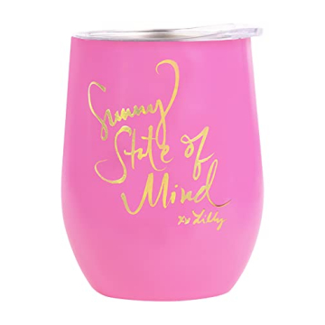 Lilly Pulitzer 12 Oz Insulated Tumbler - Pink Double Wall Stainless Steel Wine Glass