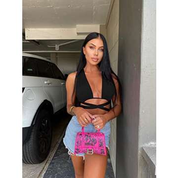 Kaximil Women's Sexy Sleeveless Halter Criss Cross Cami Lace Up Self Tie Tank Crop Tops, S-M, Black