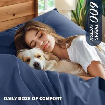 Shilucheng Luxury 600 Thread Count Cotton Queen Sheets Set - Soft & Breathable Bedding, 4 Piece (Nav...