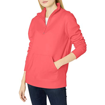 Amazon Essentials Women's Long-Sleeve Fleece Quarter-Zip Top (Available in Plus Size), Coral Pink, S...