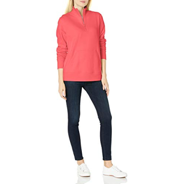 Amazon Essentials Women's Long-Sleeve Fleece Quarter-Zip Top (Available in Plus Size), Coral Pink, Small