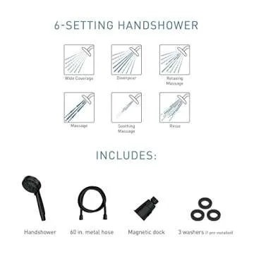 Moen Engage Magnetix Matte Black Eco-Performance 3.5-Inch Six-Function Detachable Handheld Showerhead with Magnetic Docking System, 26100EPBL