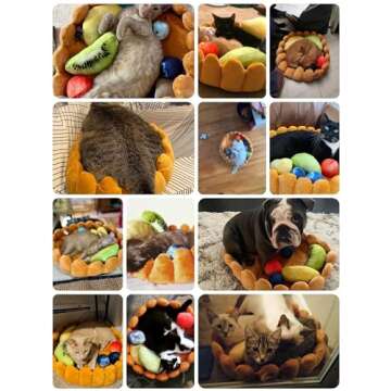 S-Lifeeling Pet Tart Bed Cushion with Toys Detachable Soft Fuzzy Cat Bed Winter Plush Lovely Tart Warm Nest Kennel Comfortable Extended Dog Mat Pad
