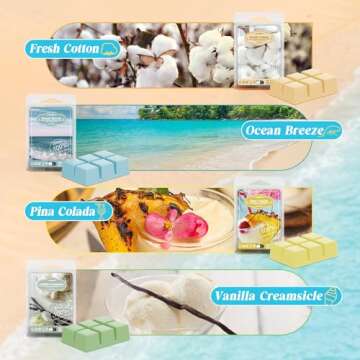 ARVIDSSON Summer Scented Wax Melts, Tropical Soy Wax Cubes for Wax Warmer, Strong Scent Fragrance Wax Tarts, Candle Melts Gift Set, Ocean Breeze, Pina Colada, Pink Island, Pineapple