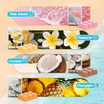 ARVIDSSON Summer Scented Wax Melts, Tropical Soy Wax Cubes for Wax Warmer, Strong Scent Fragrance Wax Tarts, Candle Melts Gift Set, Ocean Breeze, Pina Colada, Pink Island, Pineapple