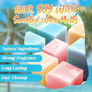 ARVIDSSON Summer Scented Wax Melts, Tropical Soy Wax Cubes for Wax Warmer, Strong Scent Fragrance Wax Tarts, Candle Melts Gift Set, Ocean Breeze, Pina Colada, Pink Island, Pineapple