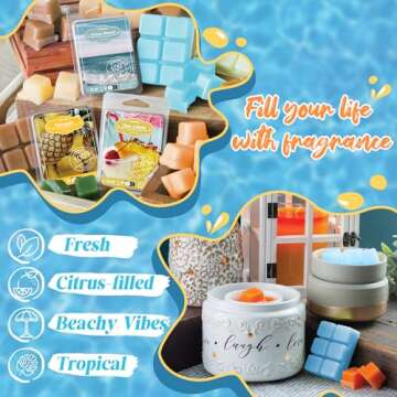 ARVIDSSON Summer Scented Wax Melts, Tropical Soy Wax Cubes for Wax Warmer, Strong Scent Fragrance Wax Tarts, Candle Melts Gift Set, Ocean Breeze, Pina Colada, Pink Island, Pineapple