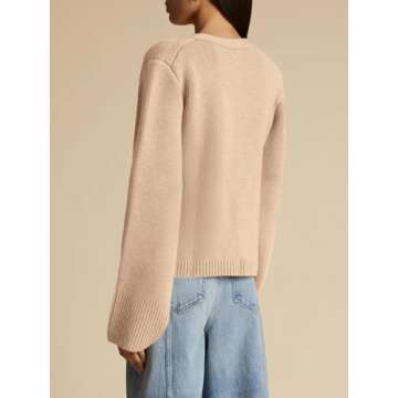 Saodimallsu Womens Deep V Neck Cardigan Sweaters Open Front Button Down Long Sleeve Cropped Knit Coats with Pockets Khaki