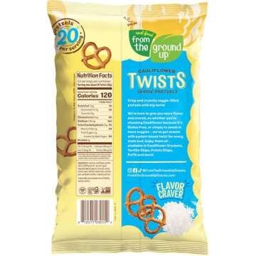 Real Food From The Ground Up Vegan Cauliflower Pretzels, Gluten Free, Non-GMO, 6 Pack (Twists)