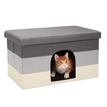 Furhaven Pet House for Indoor Cats & Medium/Small Dogs, Collapsible & Foldable w/ Plush Ball Toy - L...