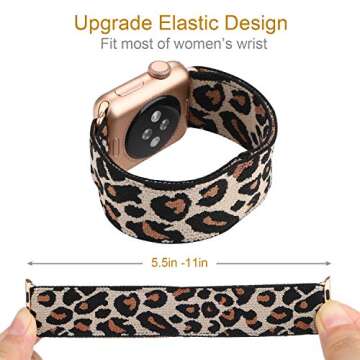 YOSWAN Stretchy Loop Strap Compatible for Apple Watch Band 41mm 40mm 38mm iWatch Series SE/7/6/5/4/3/2/1 Stretch Elastics Wristbelt Cheetah/Leopard (Light Brown, 38mm/40mm/41mm)
