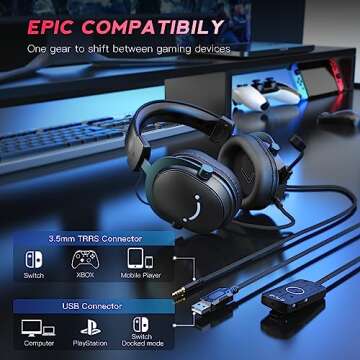 FIFINE PC Gaming Headset, USB Headset with 7.1 Surround Sound, Detachable Microphone, Control Box, 3...