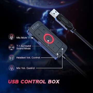 FIFINE PC Gaming Headset, USB Headset with 7.1 Surround Sound, Detachable Microphone, Control Box, 3.5mm Headphones Jack, Over-Ear Wired Headset for PS5/Xbox/Switch, Black-AmpliGame H9