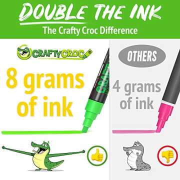 Crafty Croc Liquid Chalk Markers for Chalkboards, Blackboards, Windows & Glass - Dry Erase, 6mm Reversible Bullet & Chisel Tip, 10 Pack Neon