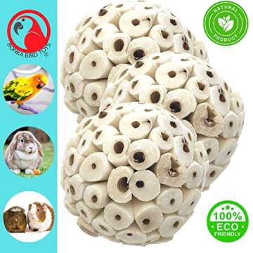 Bonka Bird Toys 1214 Pk3 All-Natural Sola Atta Balls, 3-Pack, 2" Diameter, Soft and Lightweight Chew and Foot Toys for Birds, Small Pets, and DIY Crafts, Safe for Parrots, Parakeets, and Cockatiels