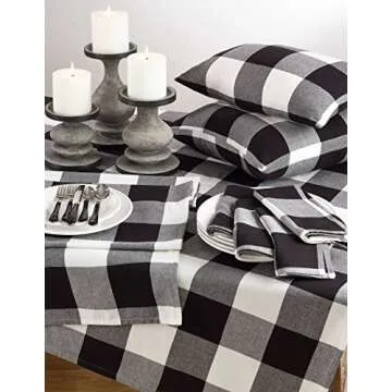 SARO LIFESTYLE 9025.BK1690B Birmingham Collection Buffalo Plaid Design Cotton Table Runner, 16" x 90", Black
