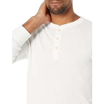 Amazon Essentials Henley Long Sleeve Shirts for Men, Regular-Fit Waffle, White, Large