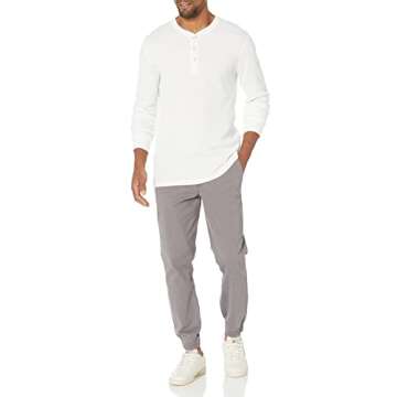 Amazon Essentials Henley Long Sleeve Shirts for Men, Regular-Fit Waffle, White, Large