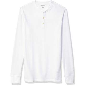 Amazon Essentials Henley Long Sleeve Shirts for Men, Regular-Fit Waffle, White, Large