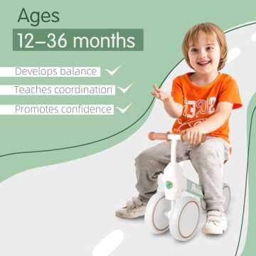 PerKidern Baby Balance Bike for 1-3 Year Old Boys Girls, 12-36 Month Toddler Balance Bike, 4 Wheels ...
