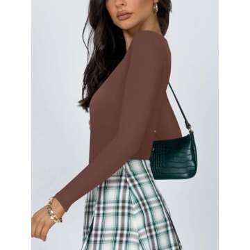 REORIA Women's Basic Sexy V Neck Long Sleeve Bodysuit - Comfortable Thong Fit