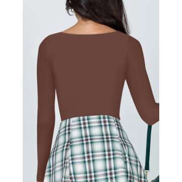 REORIA Women's Sexy V Neck Long Sleeve Bodysuit - Plus Size Available