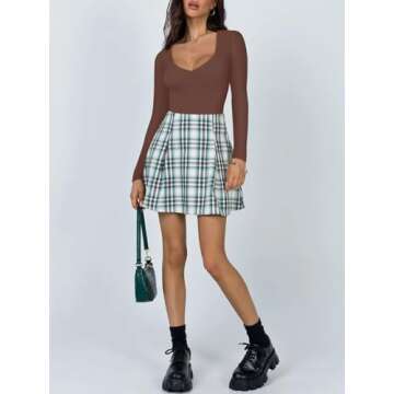 REORIA Women's Sexy V Neck Long Sleeve Bodysuit - Plus Size Available