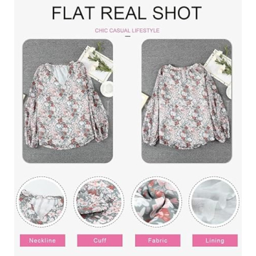 SHEWIN Blouses for Women Fashion 2023 Casual Floral Long Sleeve Boho Tops Loose V Neck Spring Dress Shirts Fall Outfits,US 8-10(M),Multicolor