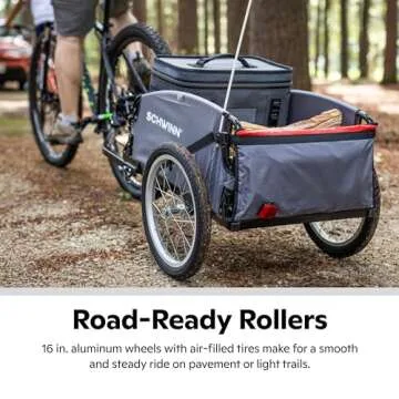 Schwinn Daytripper Cargo Trailer for Bike, 100 lbs. Max Weight Capacity, Collapsible Frame With Quick-Release Wheels, Air-Filled Tires, Yellow/Grey