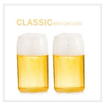 Upper Midland Products 6 Beer Can Glass Cups, 16 oz Can Shaped Drinkware