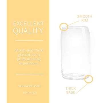 Upper Midland Products 6 Beer Can Glass Cups, 16 oz Can Shaped Drinkware