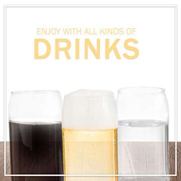 Upper Midland Products 6 Beer Can Glass Cups, 16 oz Can Shaped Drinkware