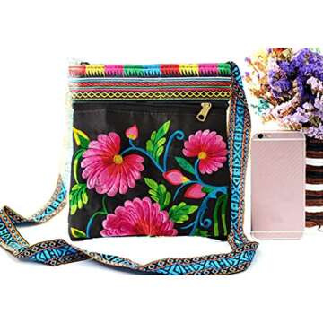 PHEVOS Hobo Crossbody Bag for women, Vintage Ethnic Tribal Embroidered Boho Hippie Tote Handbags Shoulder Purse