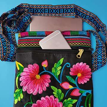 PHEVOS Hobo Crossbody Bag for women, Vintage Ethnic Tribal Embroidered Boho Hippie Tote Handbags Shoulder Purse