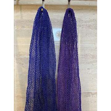 2 Pieces African Net Sponge, Long African Exfoliating Net, Net Bath Sponge Shower Body Scrubber Back Scrubber Skin Smoother, Stretches to Approximately 63" (Blue&Purple)