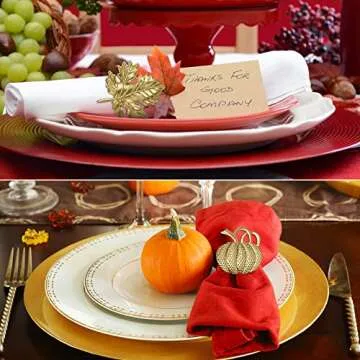 Fall Napkin Rings Set of 12, Maple Leaf and Pumpkin Thanksgiving Napkin Rings Holders for Dining Table for Thanksgiving, Gatherings, Table Decor