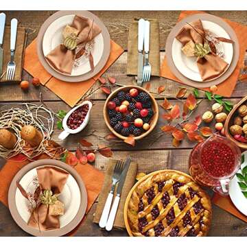 Fall Napkin Rings Set of 12, Maple Leaf and Pumpkin Thanksgiving Napkin Rings Holders for Dining Table for Thanksgiving, Gatherings, Table Decor