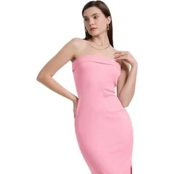 WIHOLL Spring Dresses for Women 2024 Fall Trendy Formal Long Bodycon Strapless Dress Vacation Outfits Pink XL