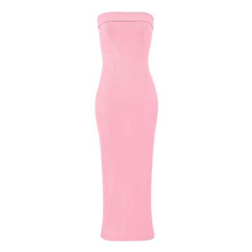 WIHOLL Spring Dresses for Women 2024 Fall Trendy Formal Long Bodycon Strapless Dress Vacation Outfits Pink XL