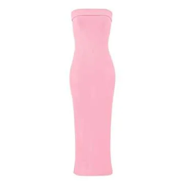 WIHOLL Spring Dresses for Women 2024 Fall Trendy Formal Long Bodycon Strapless Dress Vacation Outfits Pink XL