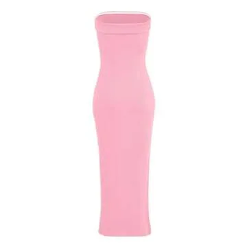 WIHOLL Spring Dresses for Women 2024 Fall Trendy Formal Long Bodycon Strapless Dress Vacation Outfits Pink XL