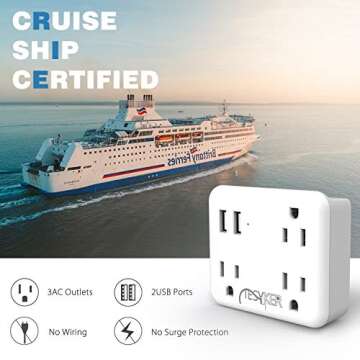 Multi Plug Outlet, USB Wall Charger Outlet Extender with High Speed 2.4A 2USB 3AC Outlets No Surge Protector Travel Power Strip, Outlet Splitter Cruise Ship Accessories Plug Extender(Gray)