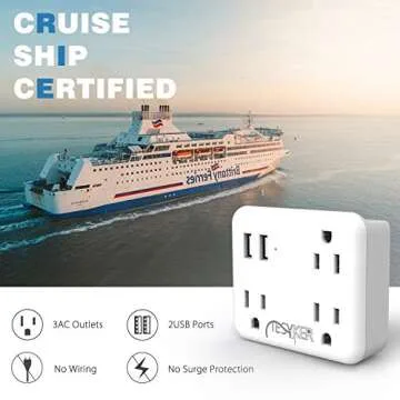 Multi Plug Outlet, USB Wall Charger Outlet Extender with High Speed 2.4A 2USB 3AC Outlets No Surge Protector Travel Power Strip, Outlet Splitter Cruise Ship Accessories Plug Extender(Gray)