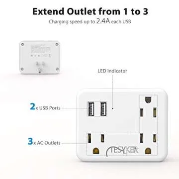 Multi Plug Outlet, USB Wall Charger Outlet Extender with High Speed 2.4A 2USB 3AC Outlets No Surge Protector Travel Power Strip, Outlet Splitter Cruise Ship Accessories Plug Extender(Gray)
