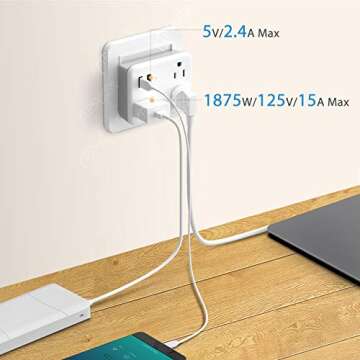 Multi Plug Outlet, USB Wall Charger Outlet Extender with High Speed 2.4A 2USB 3AC Outlets No Surge Protector Travel Power Strip, Outlet Splitter Cruise Ship Accessories Plug Extender(Gray)